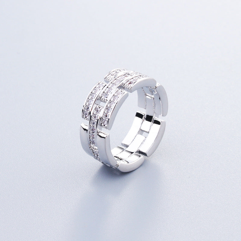 Couple's Simple Stitching Ring Pair with Micro Rhinestones