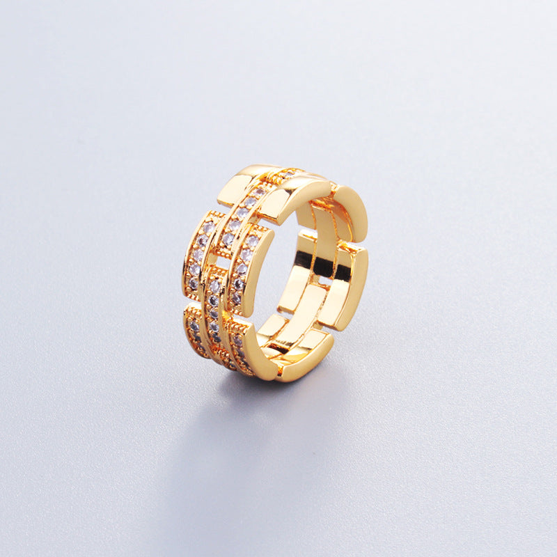 Couple's Simple Stitching Ring Pair with Micro Rhinestones