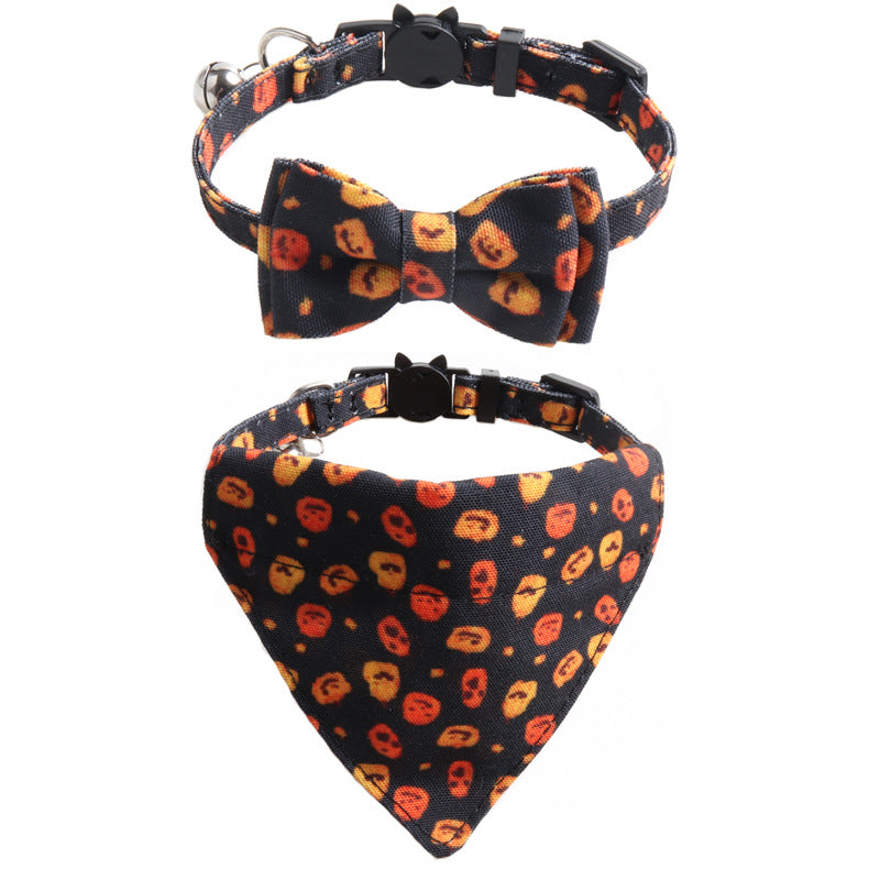 Halloween Pumpkin Cat Collar and Bib Two-Piece Set