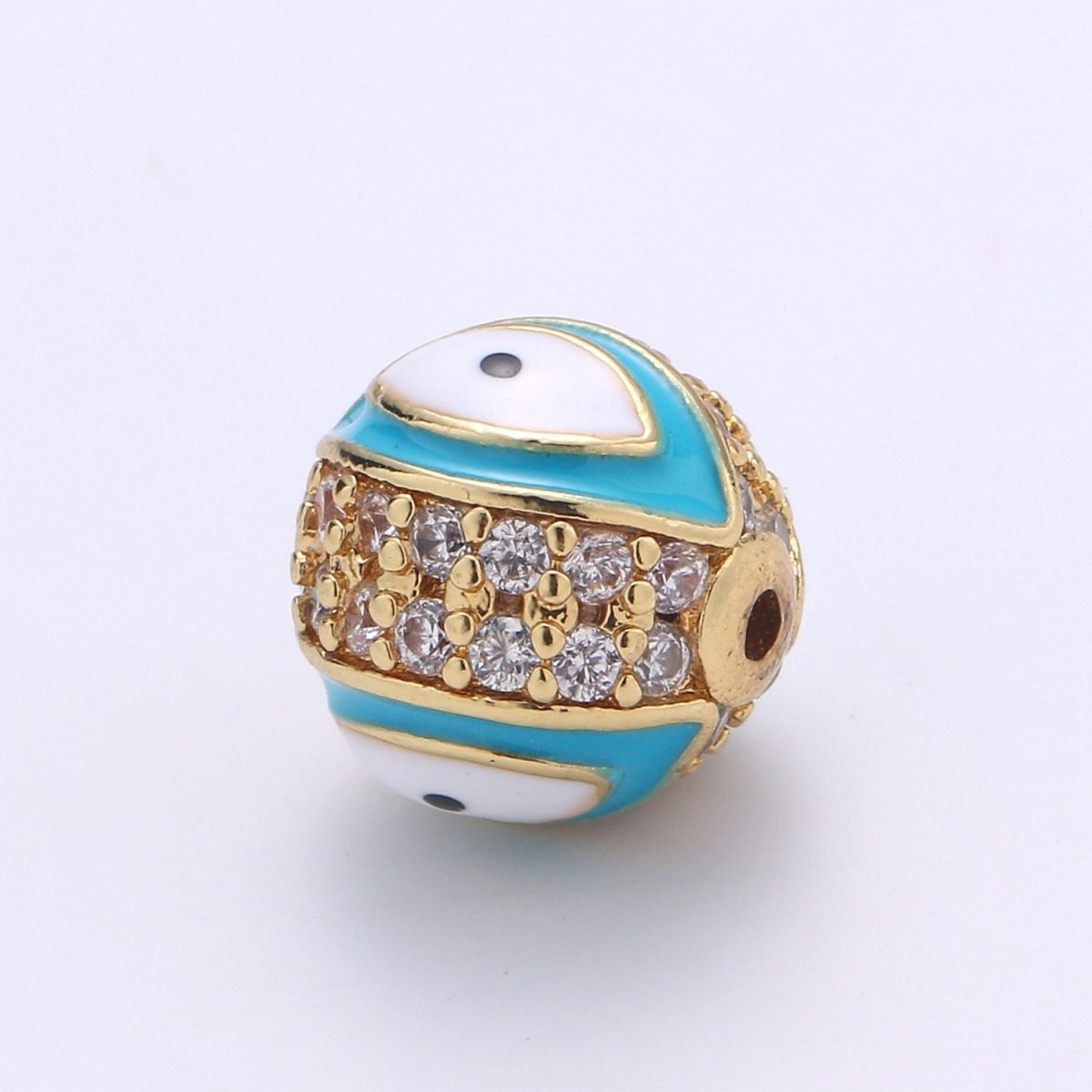 Evil Eye Beads - Round Circle Bead Spacer - Religious Amulet Prayer Beads - Gold Evil Eye Bracelet Beads - Micro Pave Small Hole Beads  B296-B298