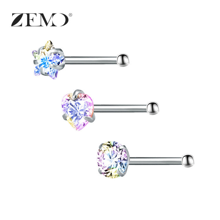 316 Stainless Steel Nose Ring with Zircon Ear Jewelry Set