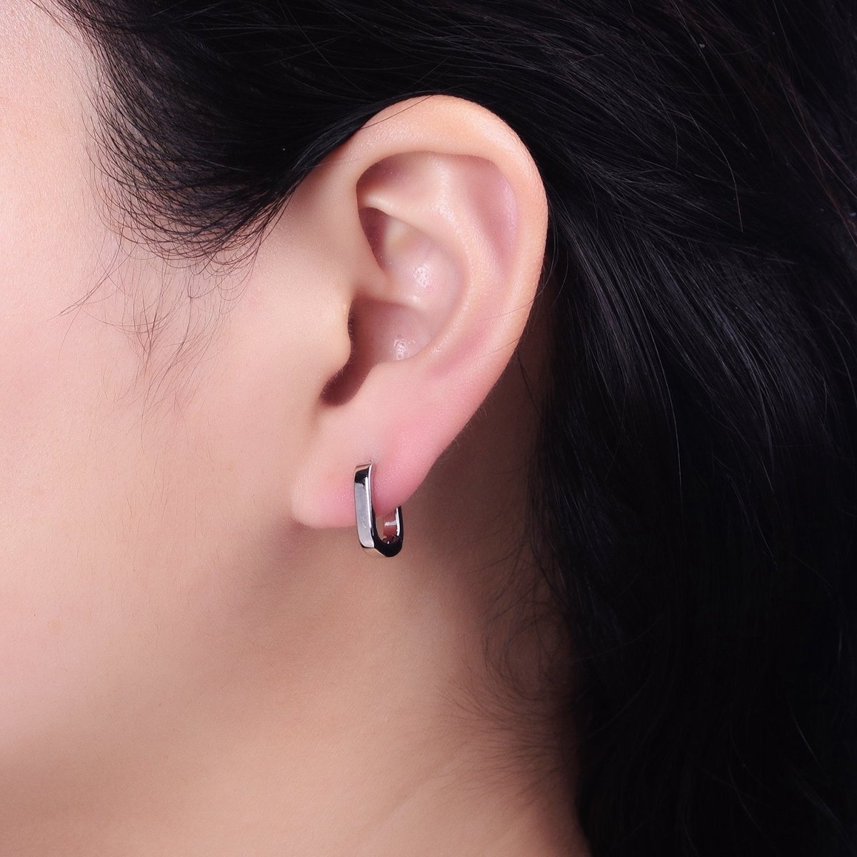 Gold, Silver Rectangular Oblong U-Shaped Huggie Earrings | AB946 AB809
