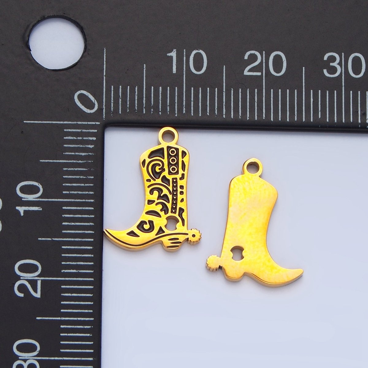 Stainless Steel Black Enamel Cowboy Boots Charm | P1227