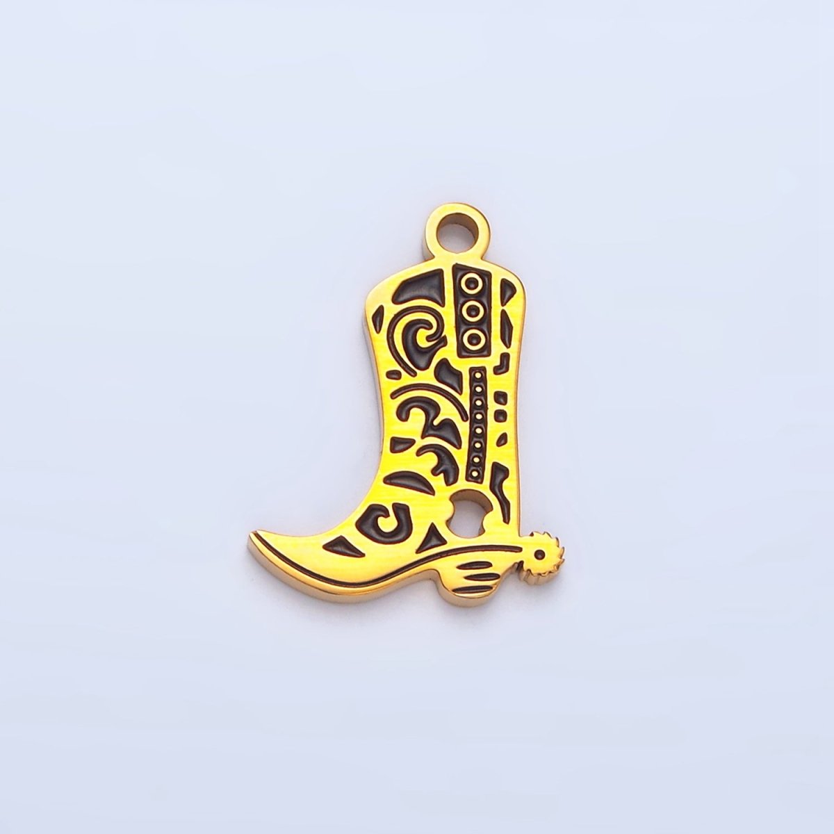 Stainless Steel Black Enamel Cowboy Boots Charm | P1227