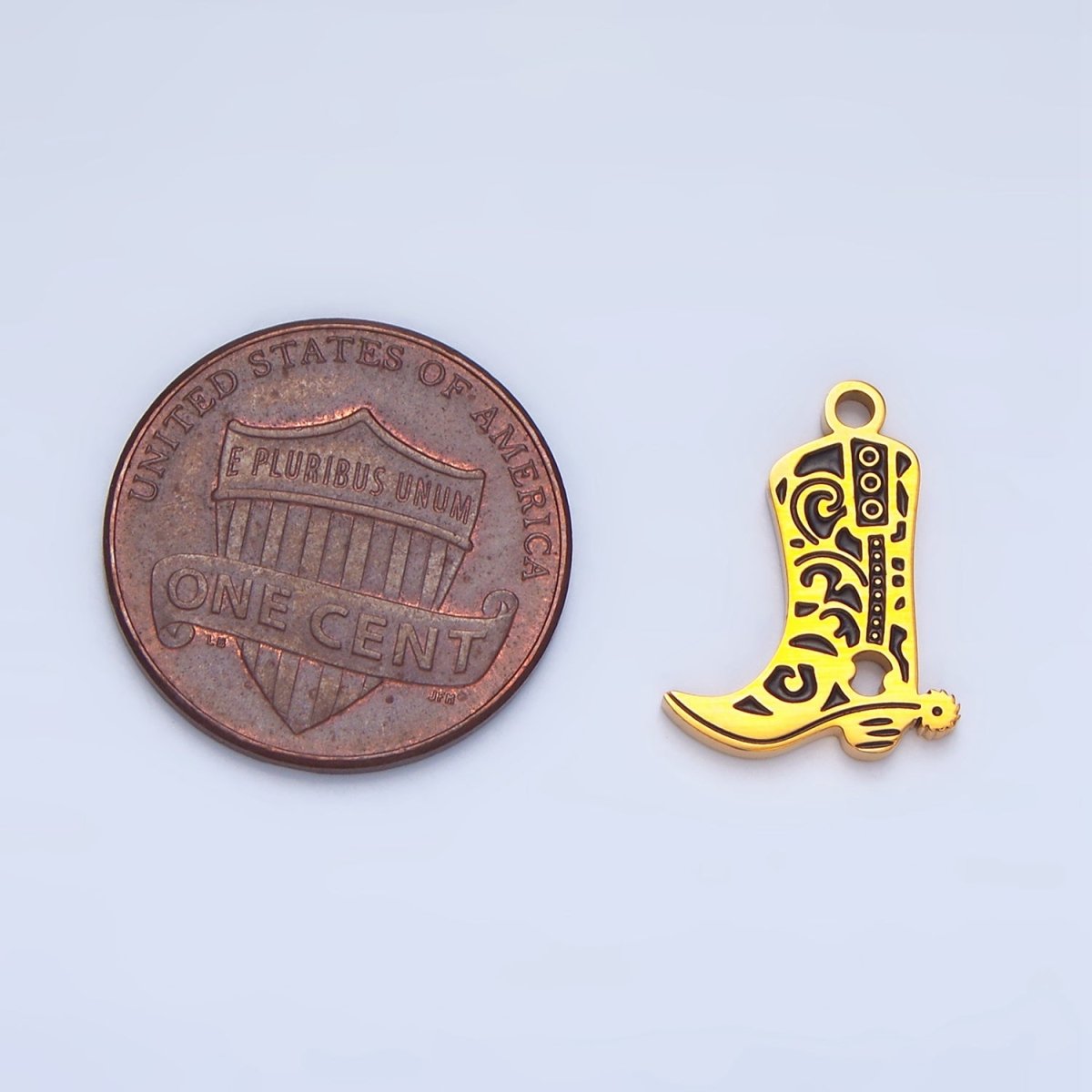 Stainless Steel Black Enamel Cowboy Boots Charm | P1227