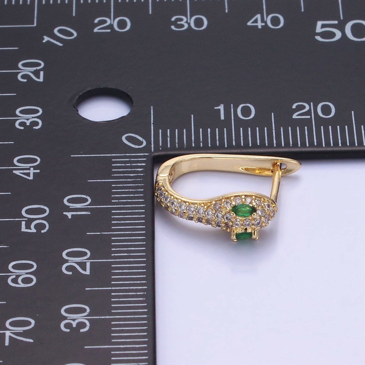 Green CZ-Eyed Micro Paved Snake English Lock Earrings in Gold & Silver | P488