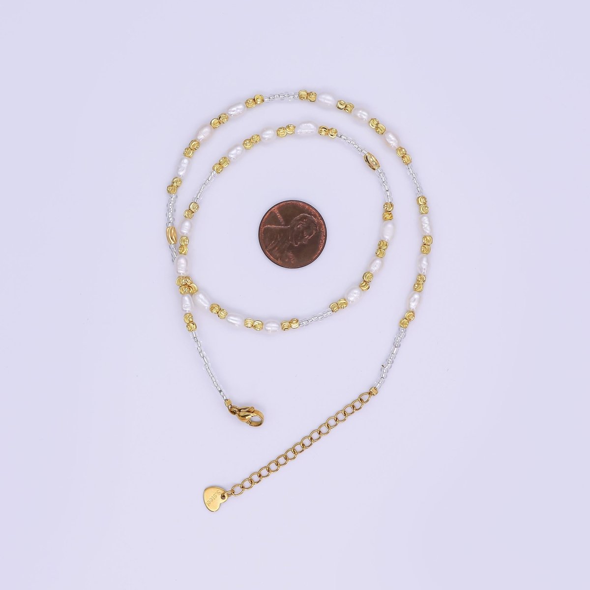 Handmade Bead Chain Necklace with Mother of Pearl 15.55 Inch with Extender | WA2586