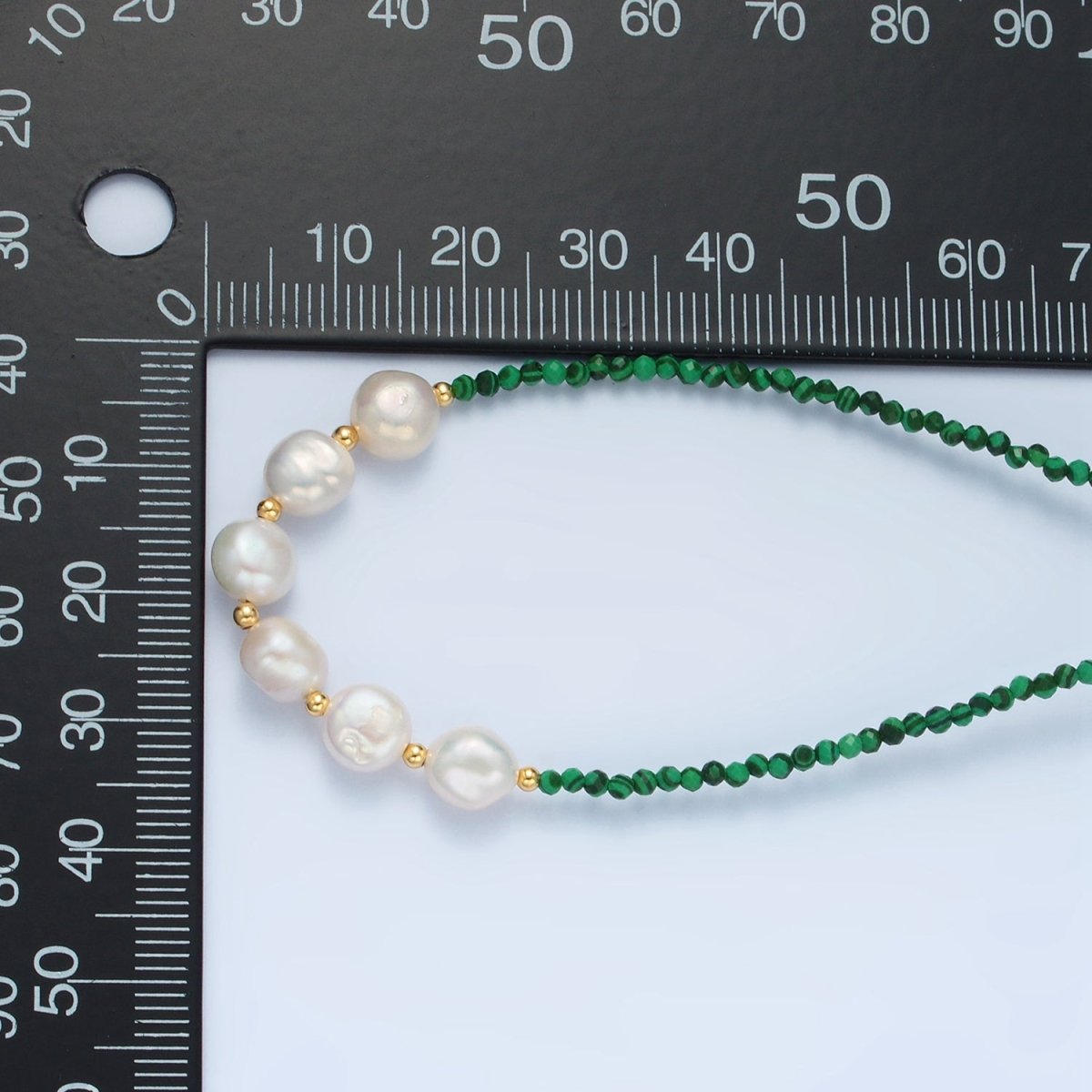 Handmade Green Malachite Beaded Chain Necklace with Freshwater Pearl 15.55 inch | WA2569