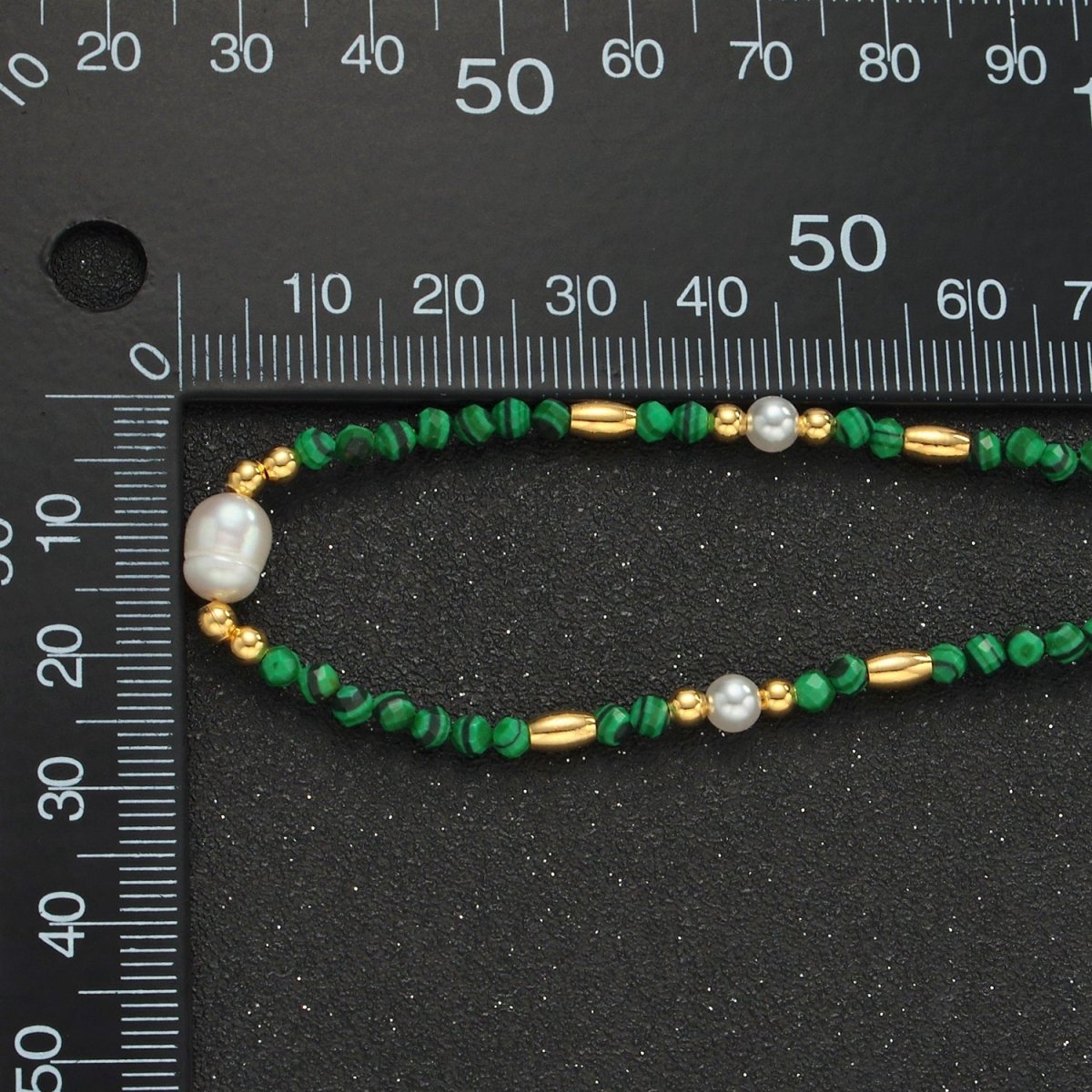 Handmade Green Malachite Beaded Chain Necklace with Freshwater Pearl 17.91 Inch with Extender | WA-A2587