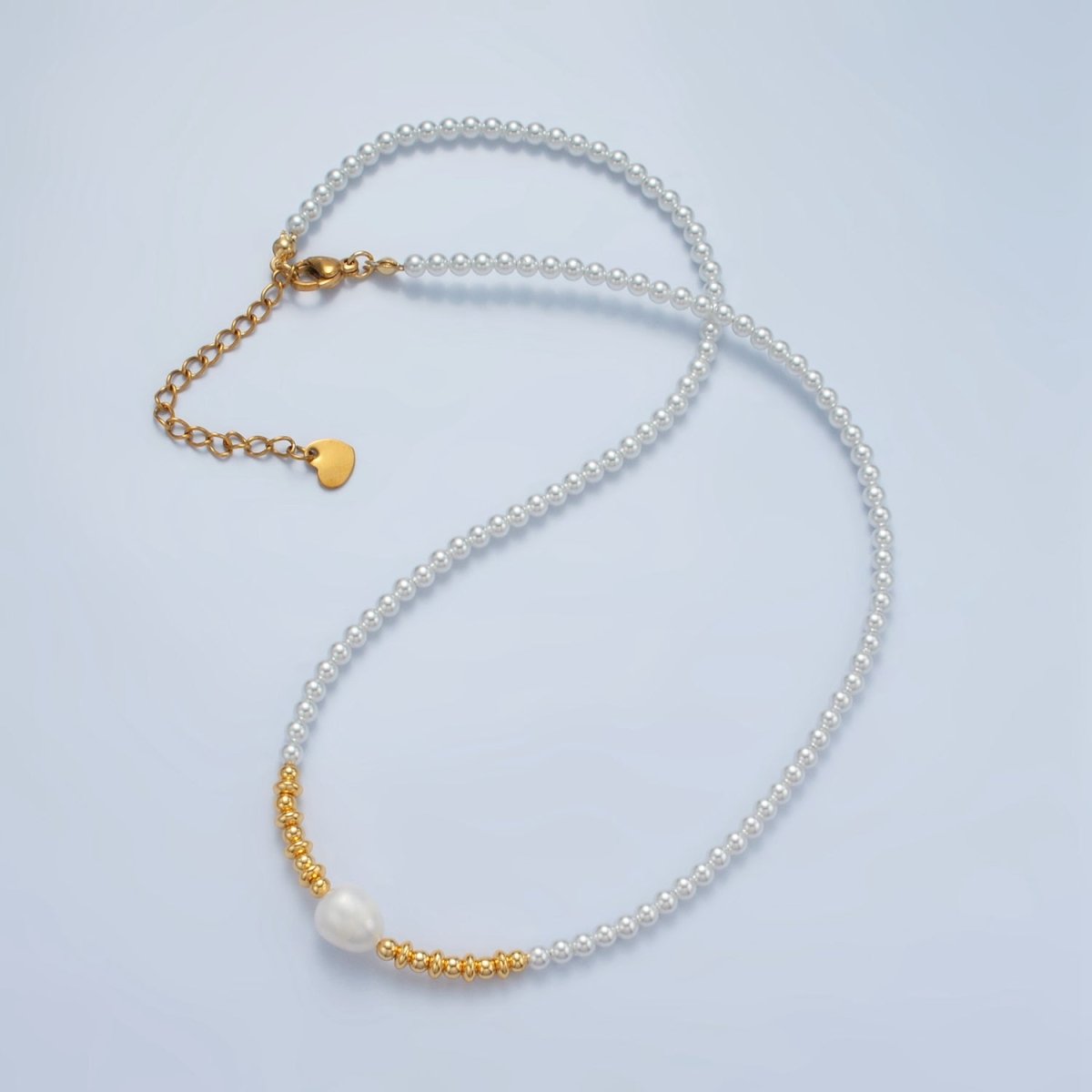 Handmade Imitation Pearl Beaded Chain Necklace with Freshwater Pearl Charm 16.14 Inch with Extender | WA2577