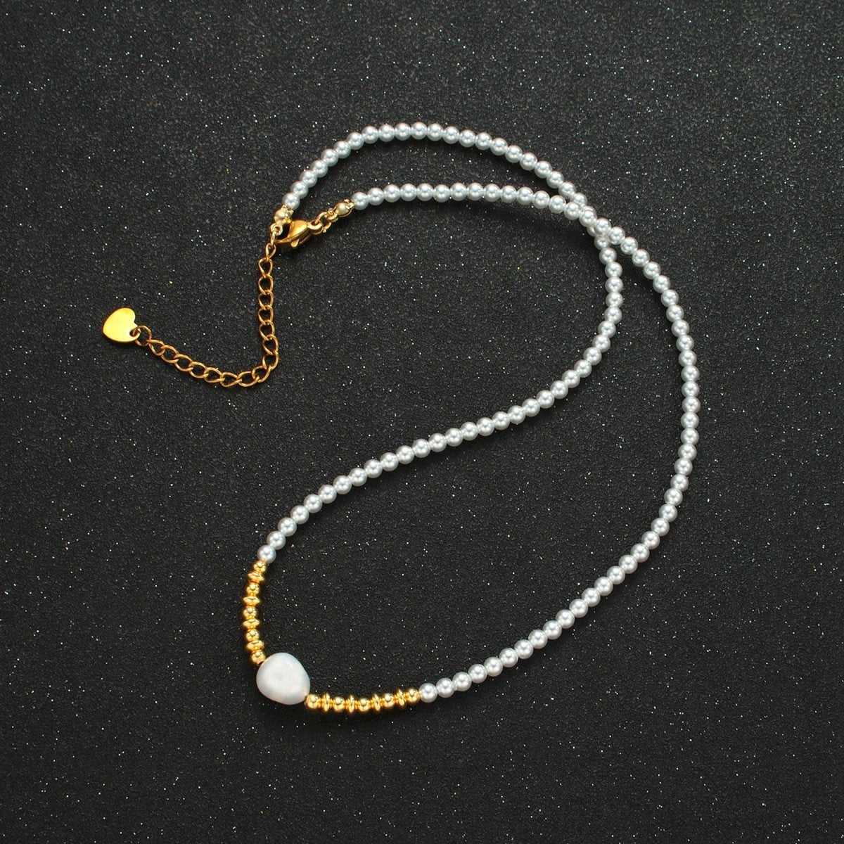 Handmade Imitation Pearl Beaded Chain Necklace with Freshwater Pearl Charm 16.14 Inch with Extender | WA2577
