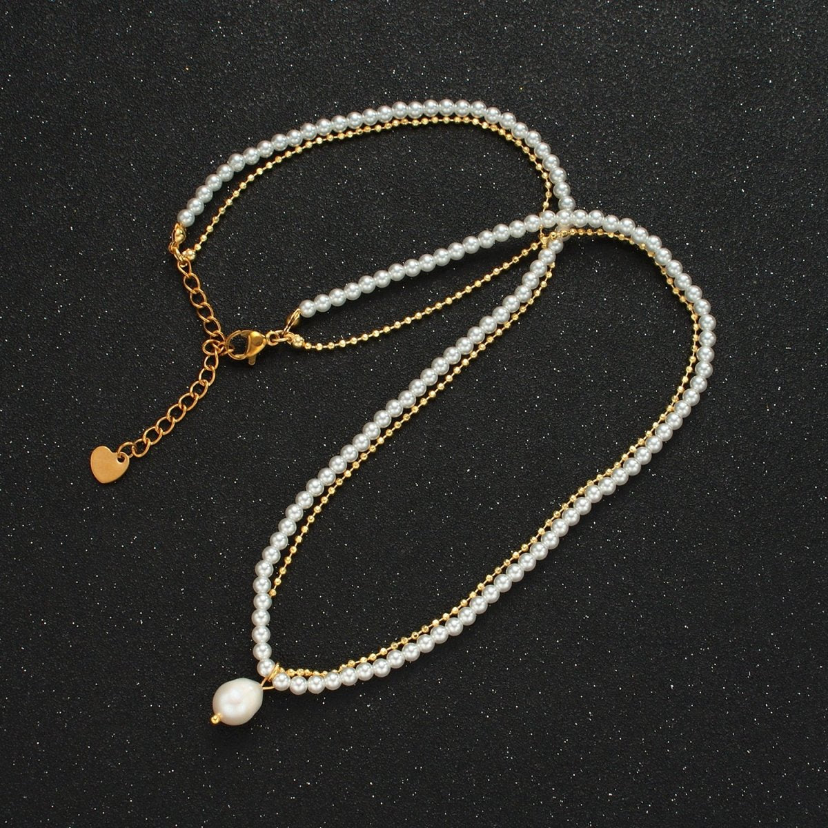 Handmade Imitation Pearl Beaded Chain Necklace with Freshwater Pearl Charm 16.73 Inch with Extender | WA2578