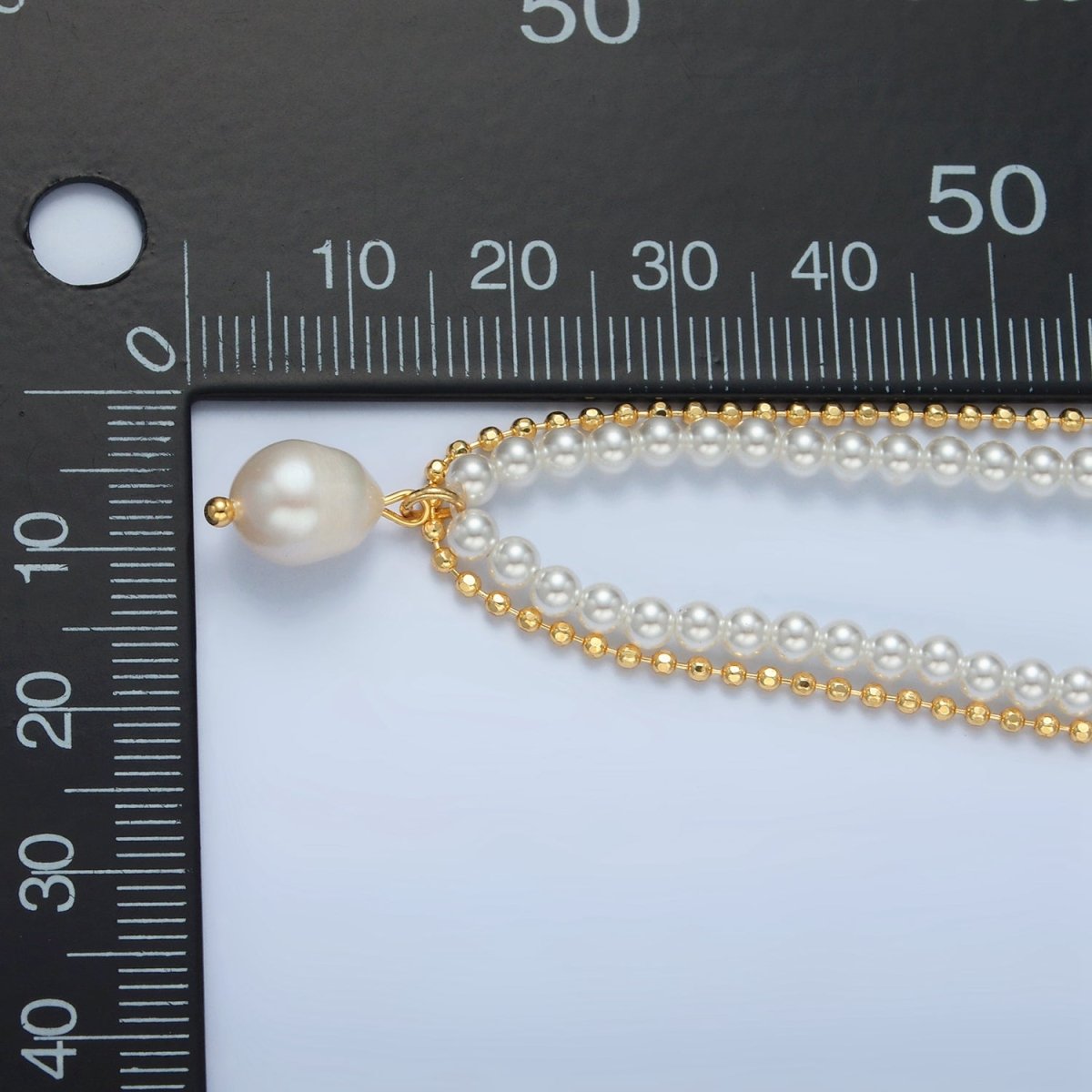 Handmade Imitation Pearl Beaded Chain Necklace with Freshwater Pearl Charm 16.73 Inch with Extender | WA2578