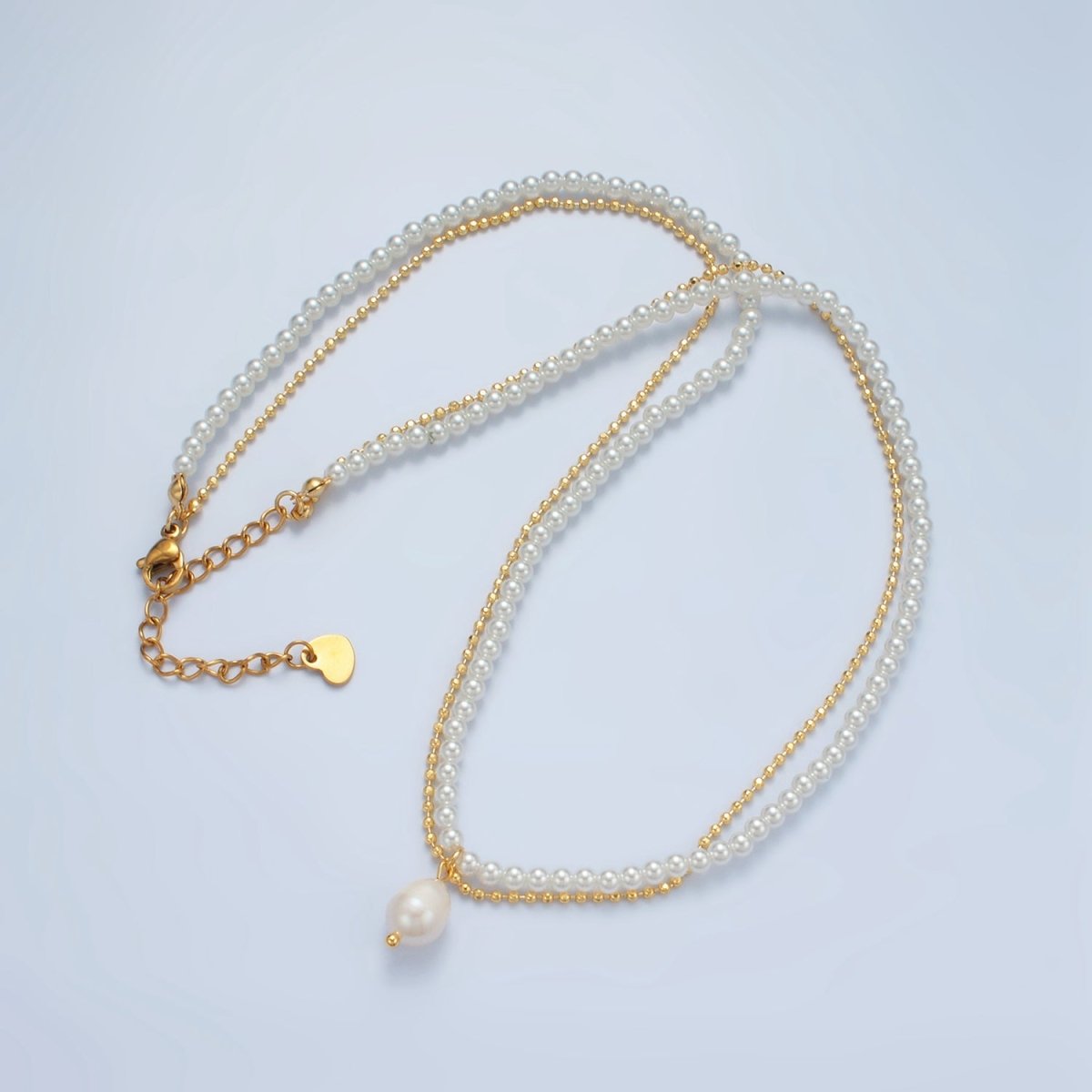 Handmade Imitation Pearl Beaded Chain Necklace with Freshwater Pearl Charm 16.73 Inch with Extender | WA2578