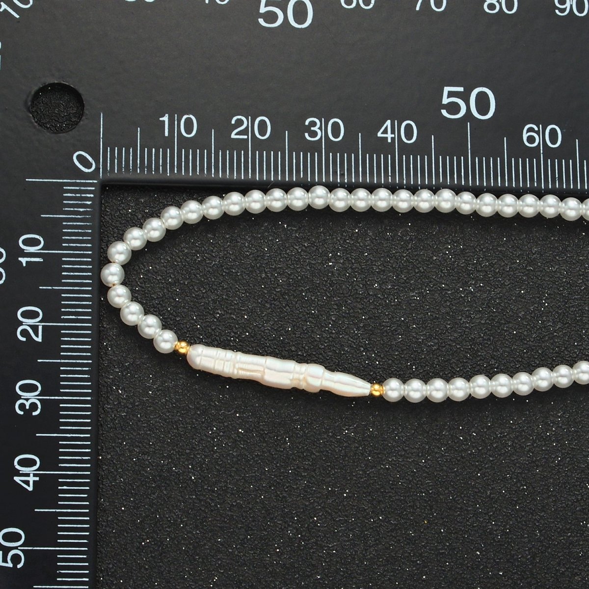 Handmade Imitation Pearl Beaded Chain Necklace with Mother of Pearl Charm 15.55 Inch with Extender | WA2580