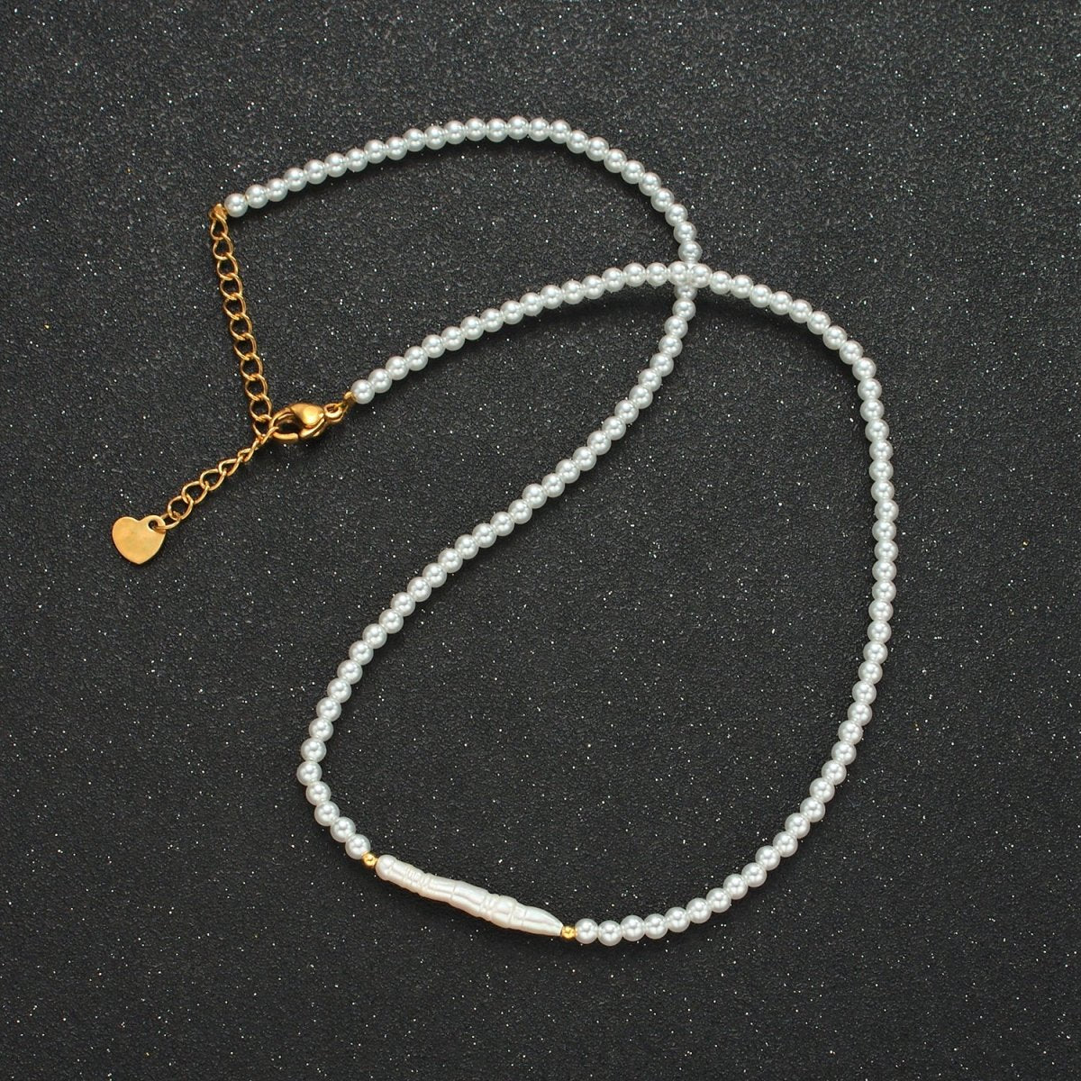 Handmade Imitation Pearl Beaded Chain Necklace with Mother of Pearl Charm 15.55 Inch with Extender | WA2580