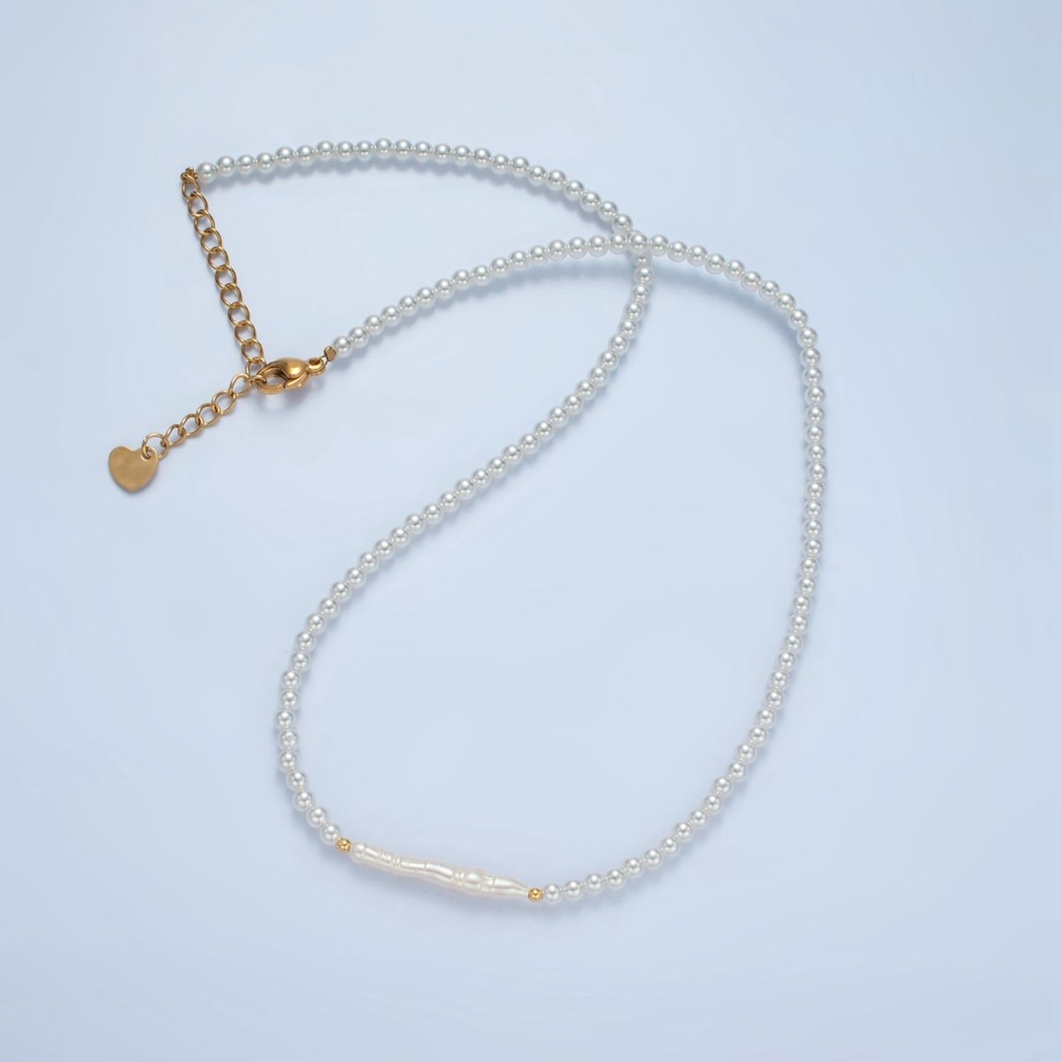 Handmade Imitation Pearl Beaded Chain Necklace with Mother of Pearl Charm 15.55 Inch with Extender | WA2580