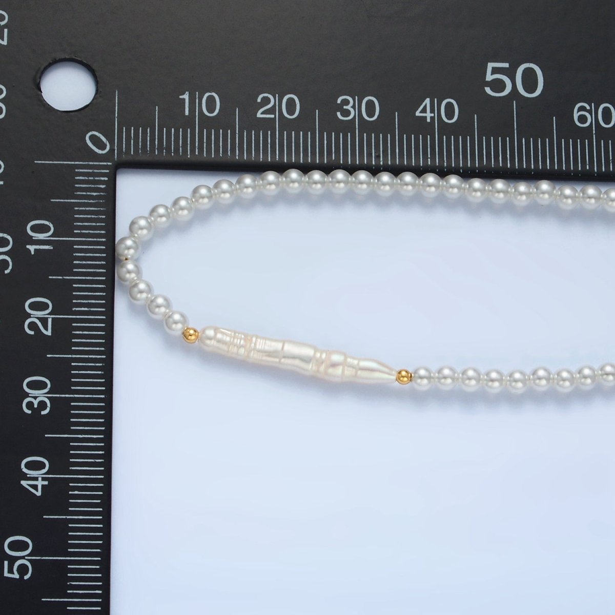 Handmade Imitation Pearl Beaded Chain Necklace with Mother of Pearl Charm 15.55 Inch with Extender | WA2580