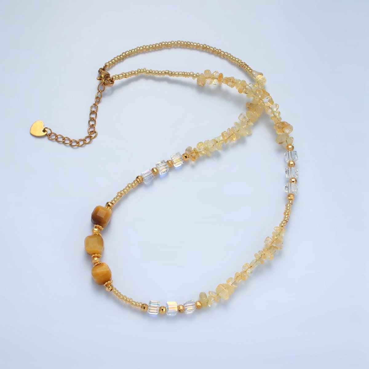 Handmade Orange Yellow Citrine Beaded Chain Necklace 15.94 Inch with Extender | WA2573