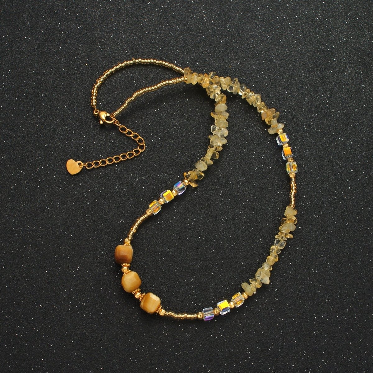 Handmade Orange Yellow Citrine Beaded Chain Necklace 15.94 Inch with Extender | WA2573