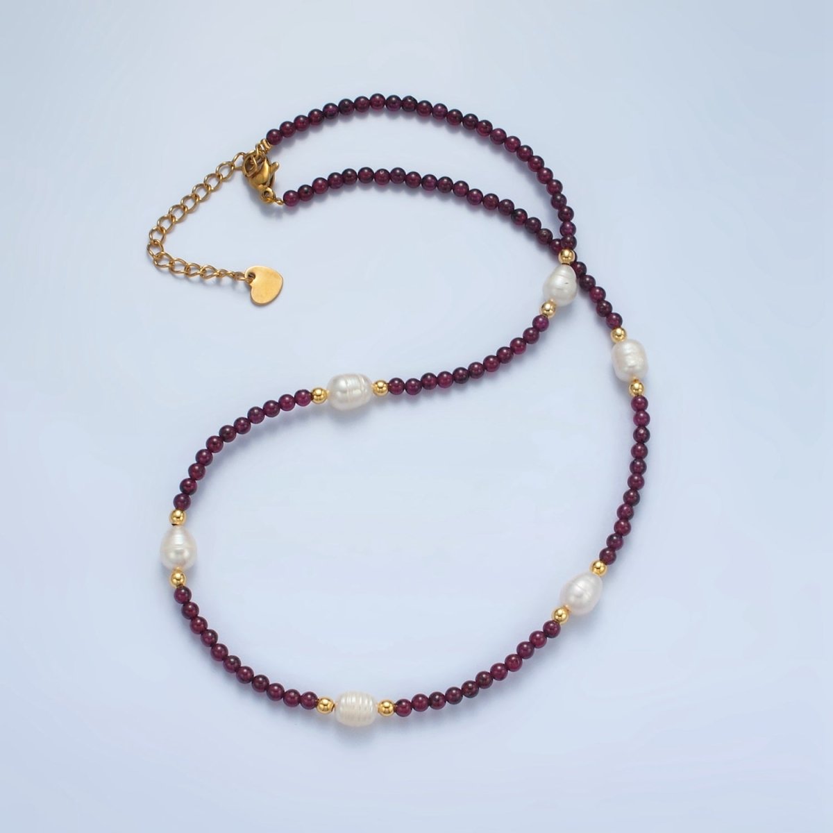 Handmade Purple Amethyst Beaded Chain Necklace with Freshwater Pearl 15.55 Inch with Extender | WA2572