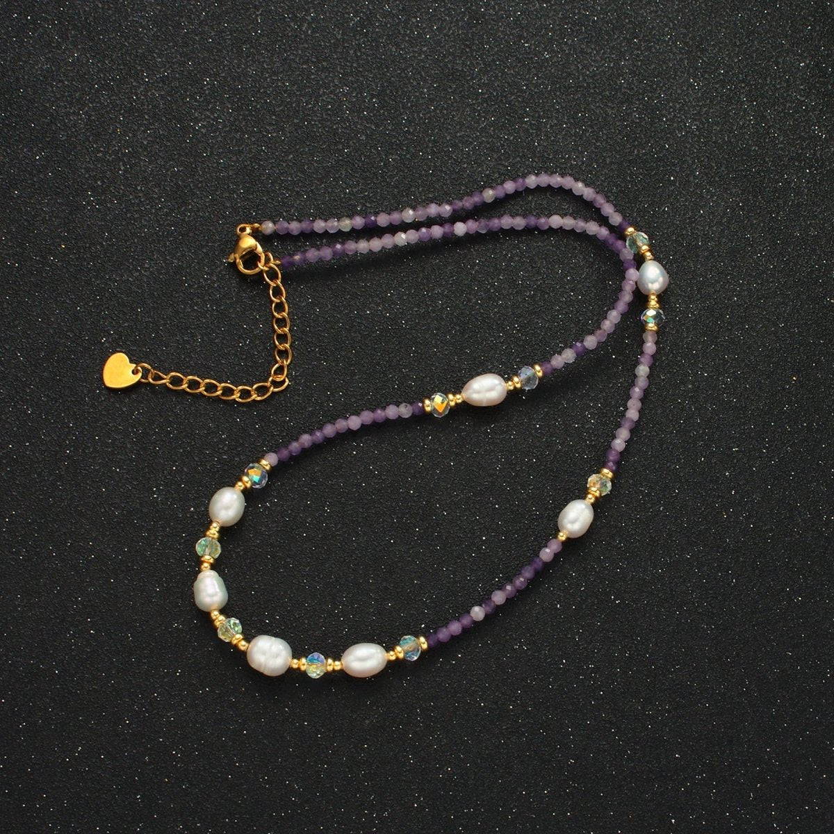 Handmade Purple Amethyst Beaded Chain Necklace with Freshwater Pearl 15.74 Inch with Extender | WA2574