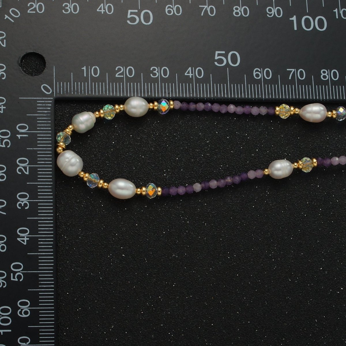 Handmade Purple Amethyst Beaded Chain Necklace with Freshwater Pearl 15.74 Inch with Extender | WA2574