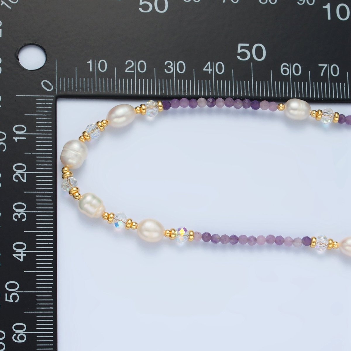 Handmade Purple Amethyst Beaded Chain Necklace with Freshwater Pearl 15.74 Inch with Extender | WA2574