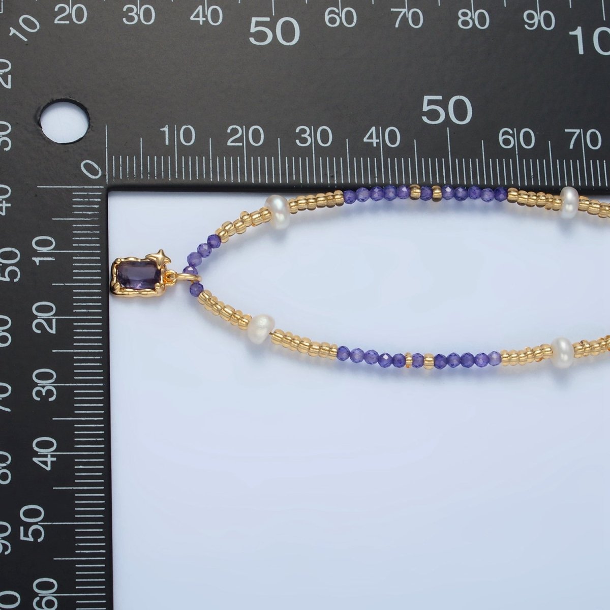 Handmade Purple Amethyst Beaded Chain Necklace with Freshwater Pearl 15.75 inch | WA2583