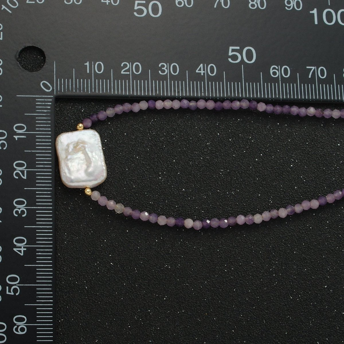 Handmade Purple Amethyst Beaded Chain Necklace with Mother of Pearl Charm 15.55 Inch with Extender | WA2575