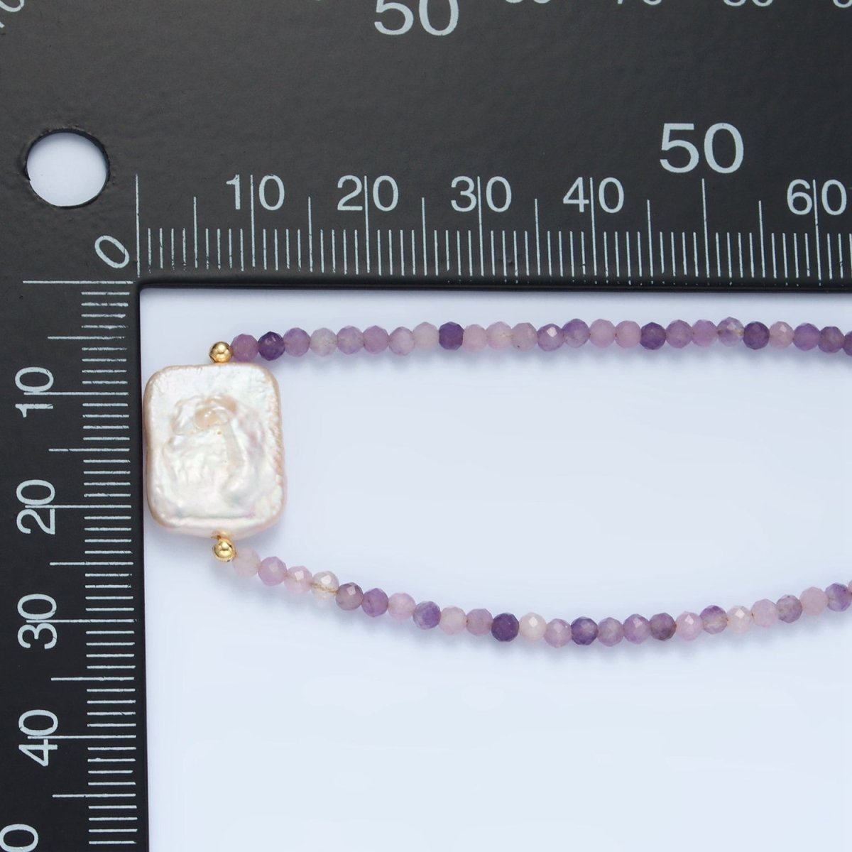 Handmade Purple Amethyst Beaded Chain Necklace with Mother of Pearl Charm 15.55 Inch with Extender | WA2575