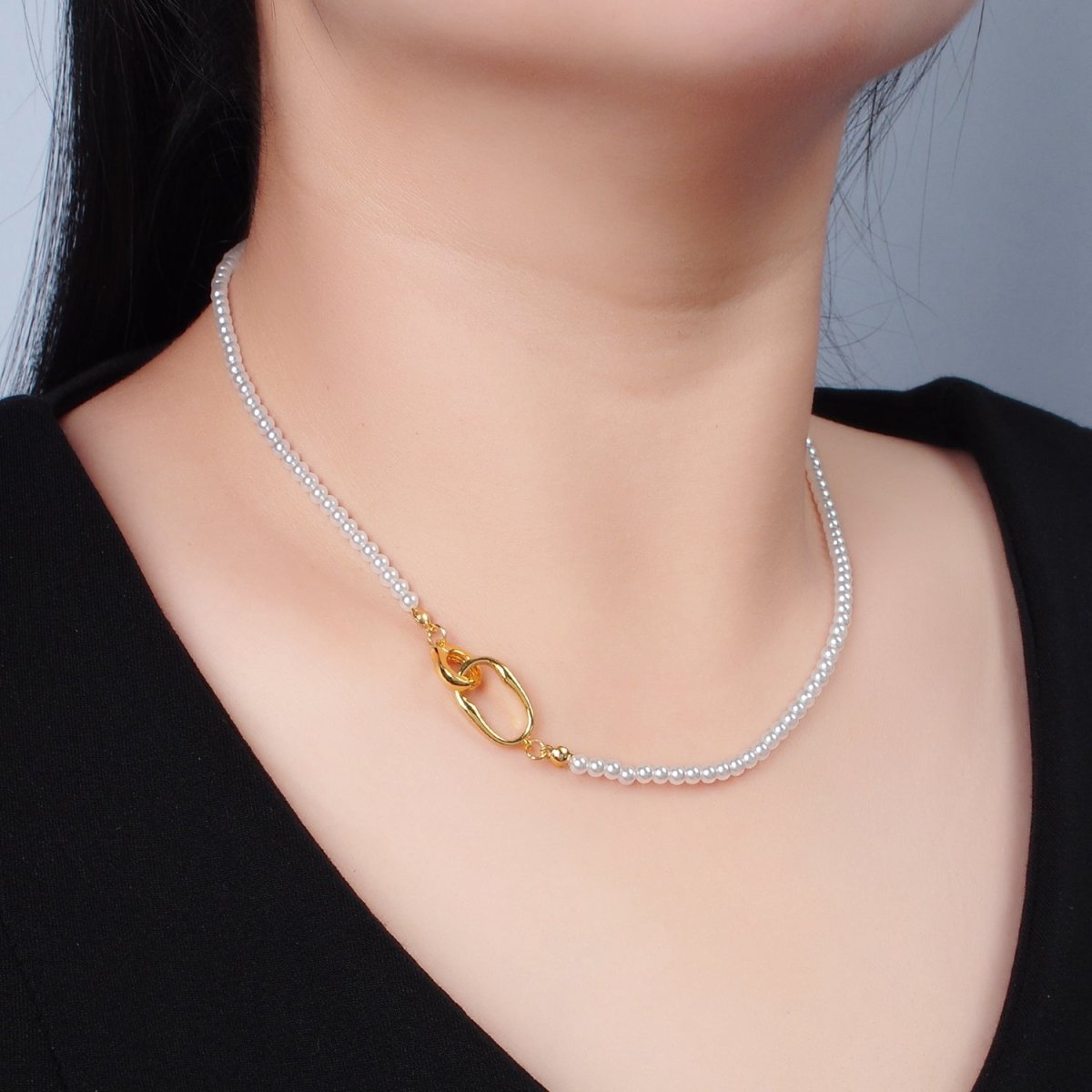 Handmade Shell Pearl Beaded Chain Necklace 17.3 inch | WA2571