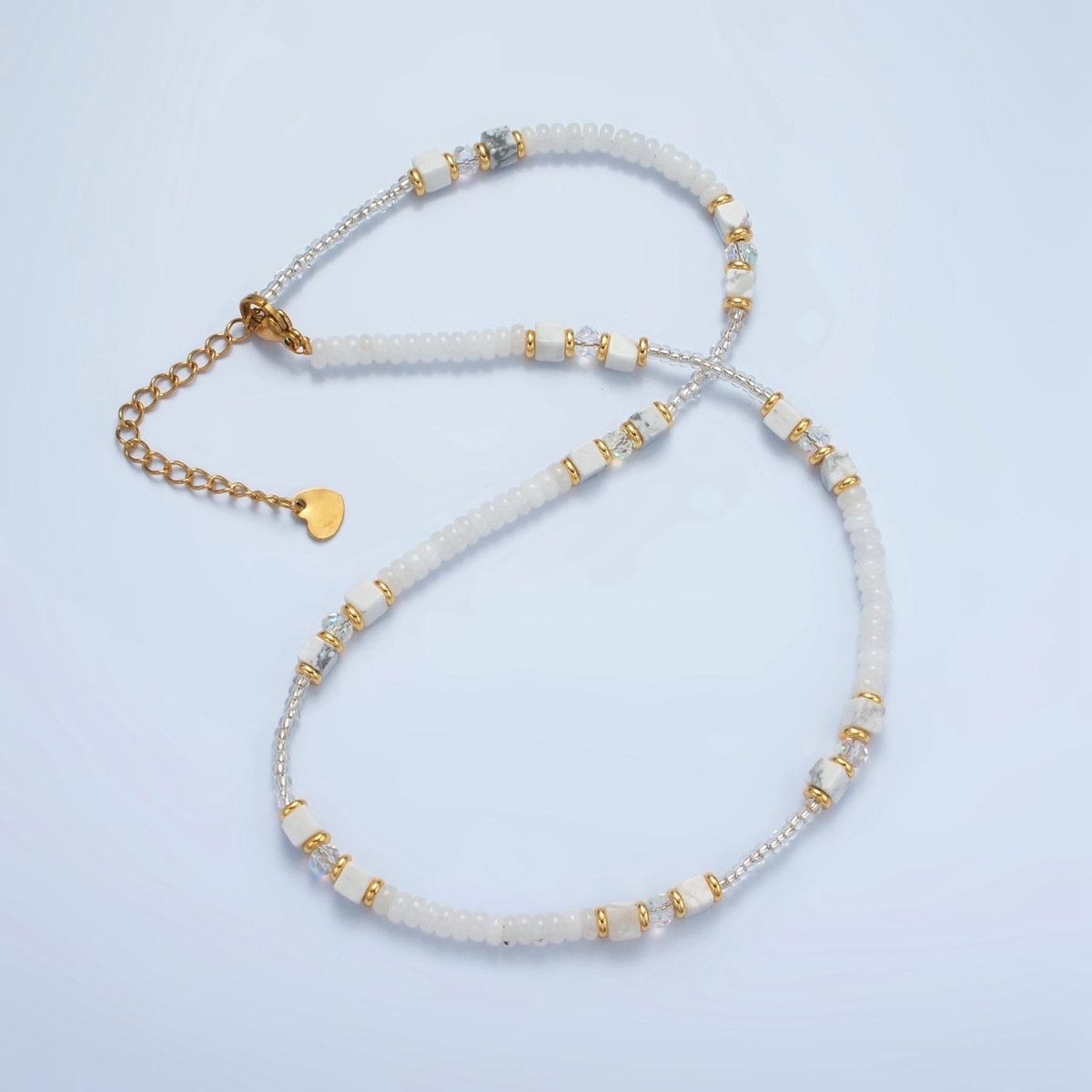 Handmade White Howlite Beaded Chain Necklace 15.55 inch | WA2568