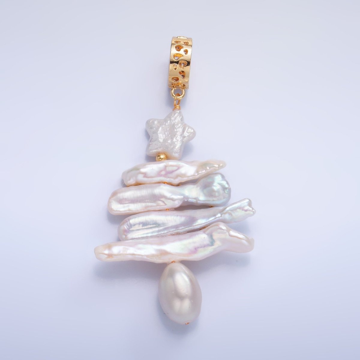 Handmade White Pearl Christmas Tree Necklace Charm Star Pendant P1937
