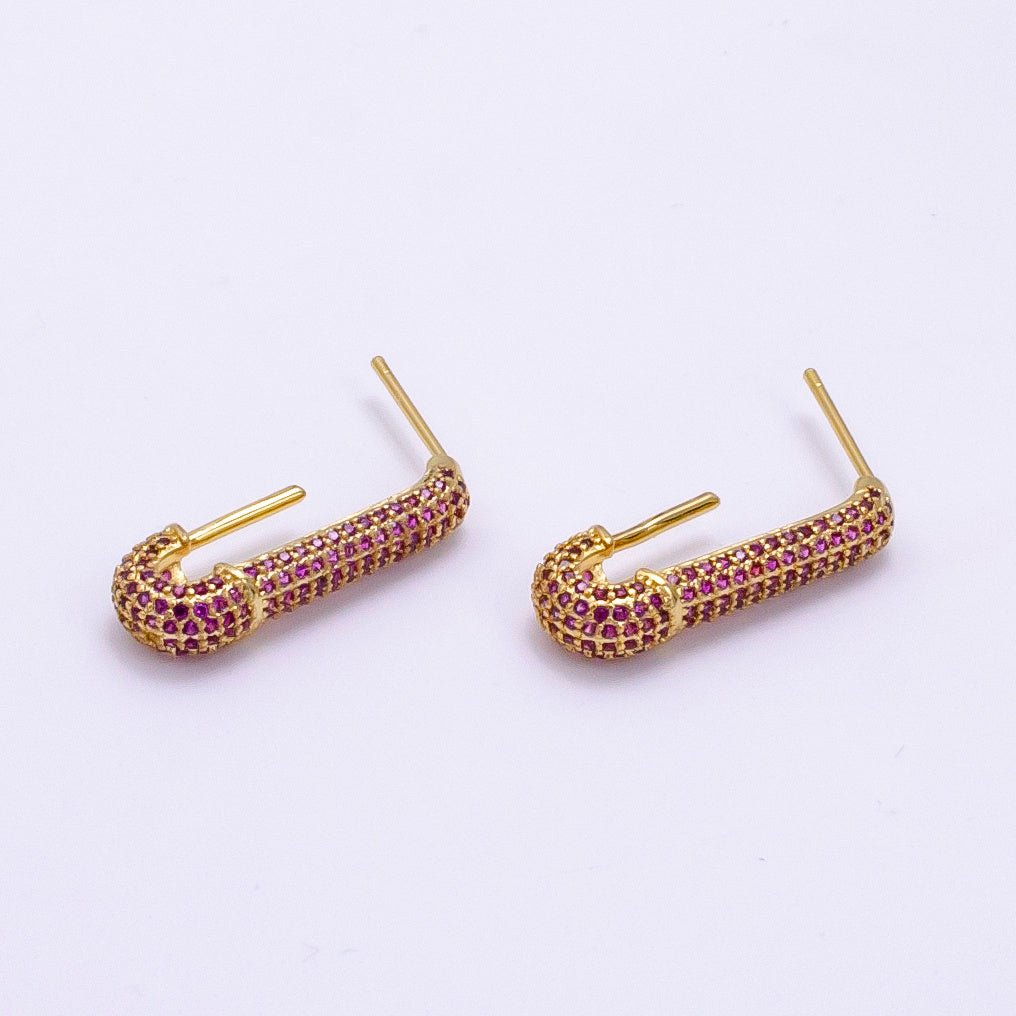 Micro Pave Gold Safety Pin Earrings Dainty Gold Stud dangle earring studs for Earring Supply Component to put beads / pearls, AB1247