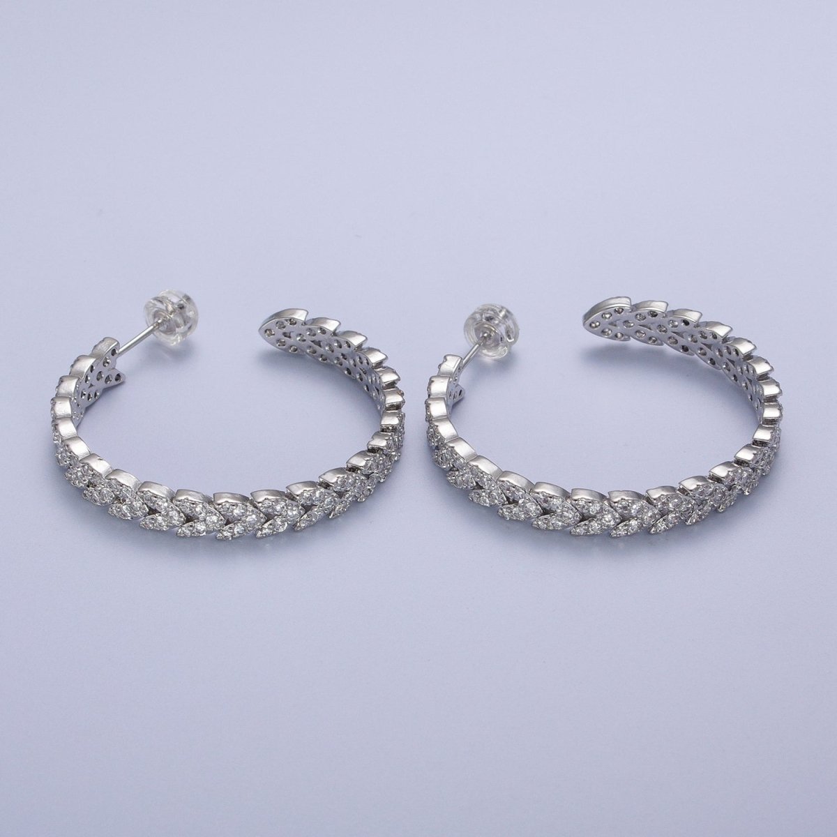 Micro Paved CZ Gold Wreath Paddy Heart Statement C Shaped Hoops Stud Earrings | AE1087