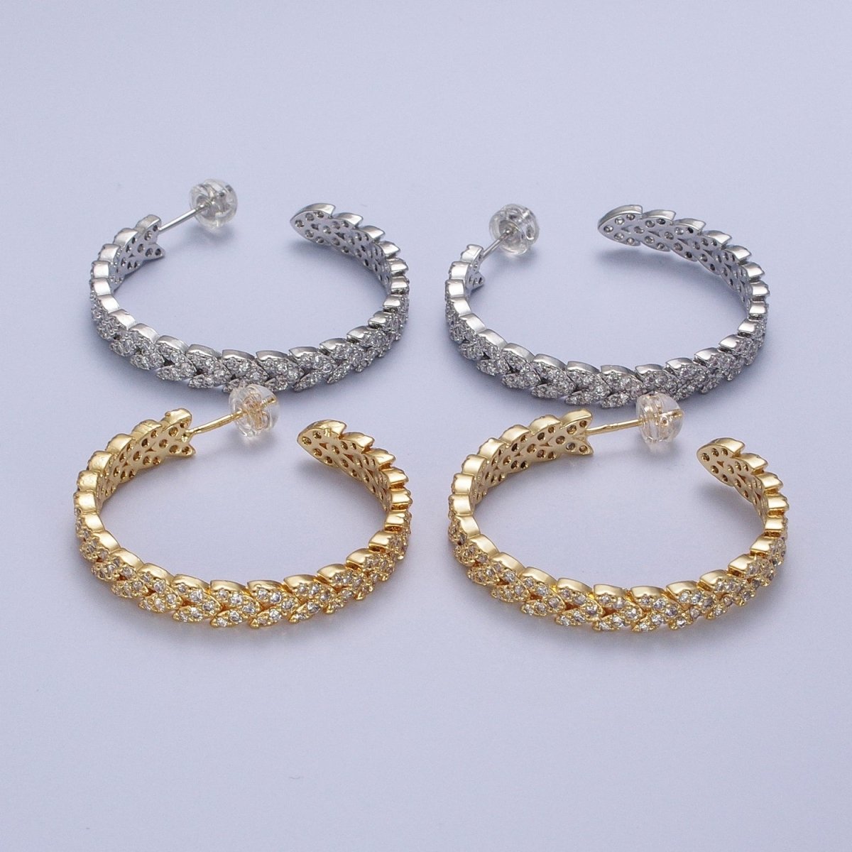 Micro Paved CZ Gold Wreath Paddy Heart Statement C Shaped Hoops Stud Earrings | AE1087