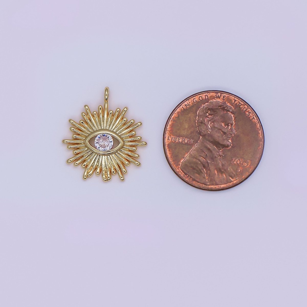 Mini Eye 16x14.5mm 24k Gold Filled Evil Eye, Micro Pave Evil Eye Charm, Clear Cubic Charms, CZ Gold Evil Eye Charm, Sun Burst Jewelry Supply  N-246