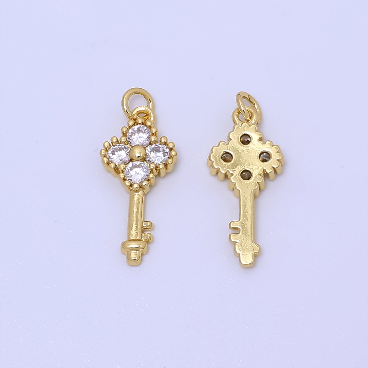 Mini Key Clear CZ Quatrefoil Clover Add-On Gold Charm | AC246