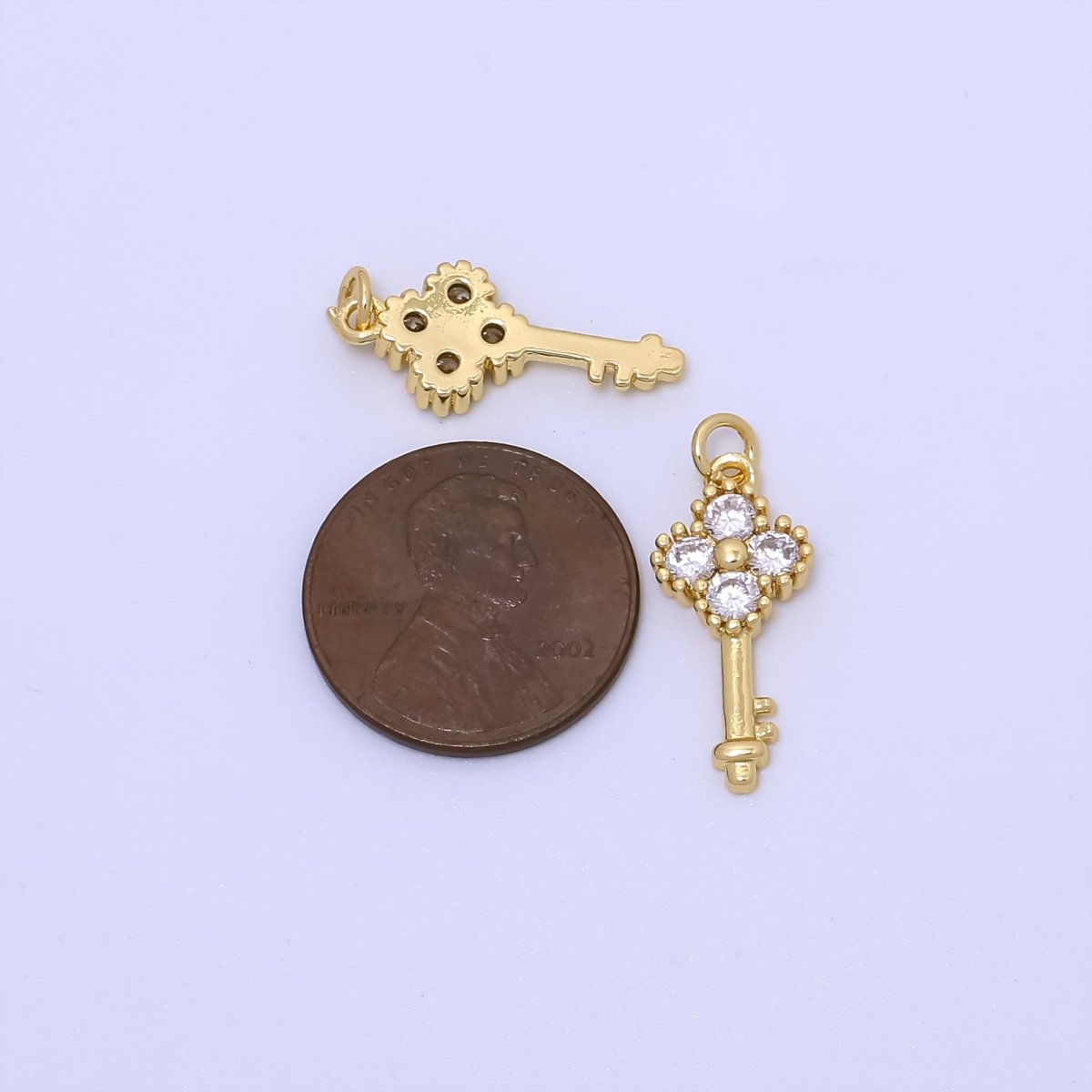 Mini Key Clear CZ Quatrefoil Clover Add-On Gold Charm | AC246