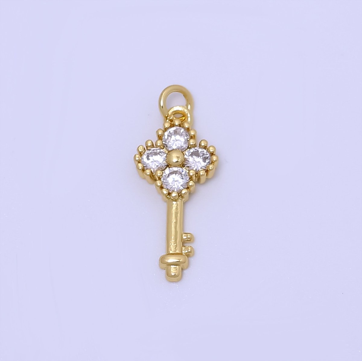 Mini Key Clear CZ Quatrefoil Clover Add-On Gold Charm | AC246