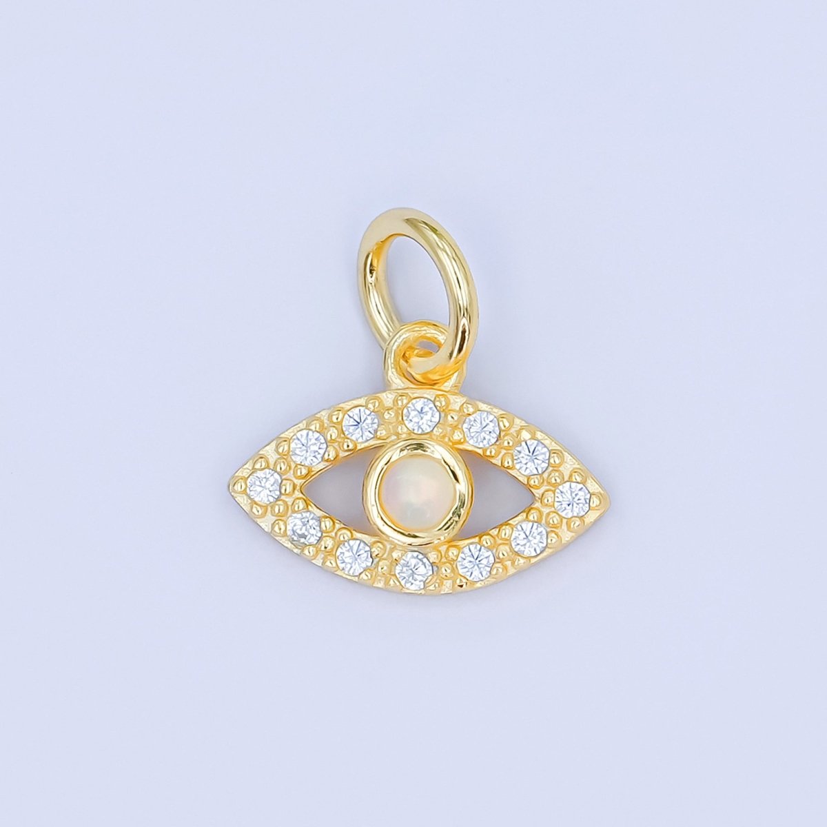 Mini S925 Sterling Silver Evil Eye Charm with Clear Opal Stone | SL-476