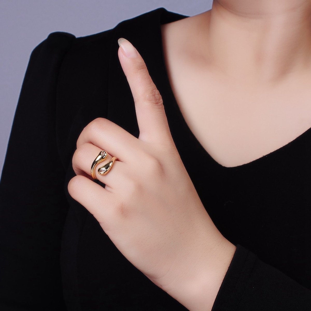 Minimalist Gold Filled Wrapped Adjustable Ring With Clear CZ Sone- O-196