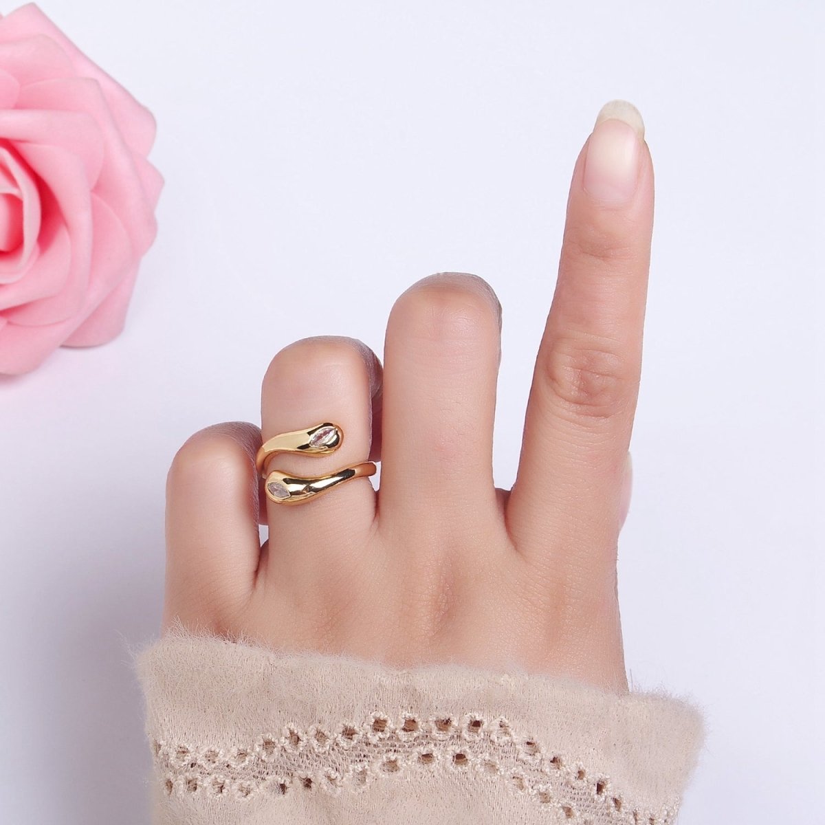 Minimalist Gold Filled Wrapped Adjustable Ring With Clear CZ Sone- O-196