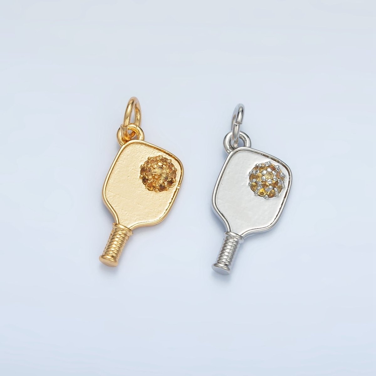 Minimalist Pickle Ball Charm in 24K Gold Filled Pendant Sports Paddle with CZ Ball  D-620
