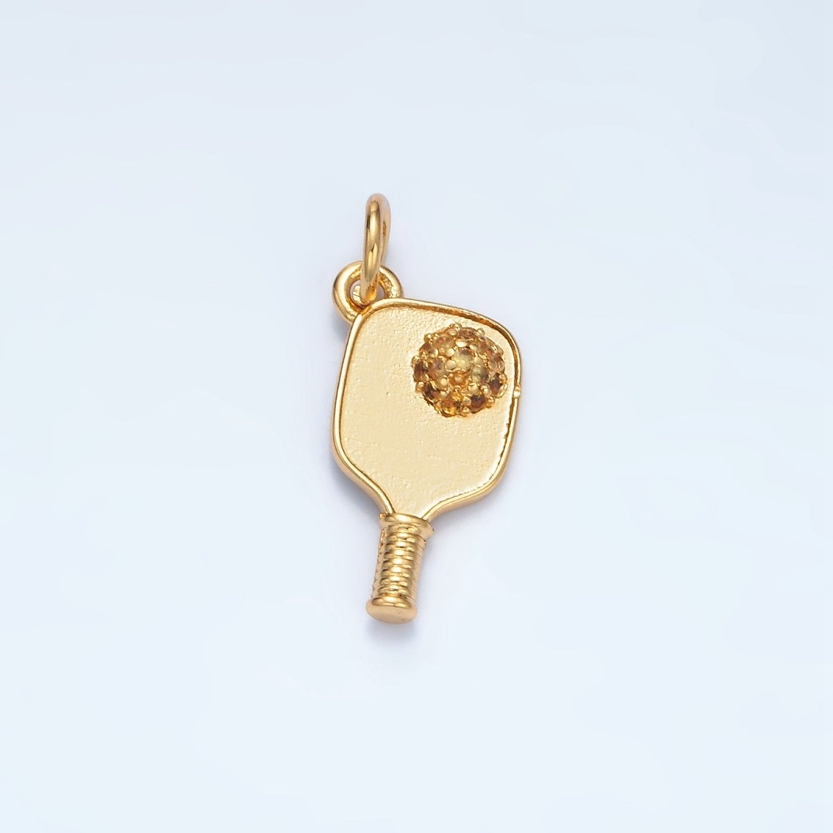 Minimalist Pickle Ball Charm in 24K Gold Filled Pendant Sports Paddle with CZ Ball  D-620