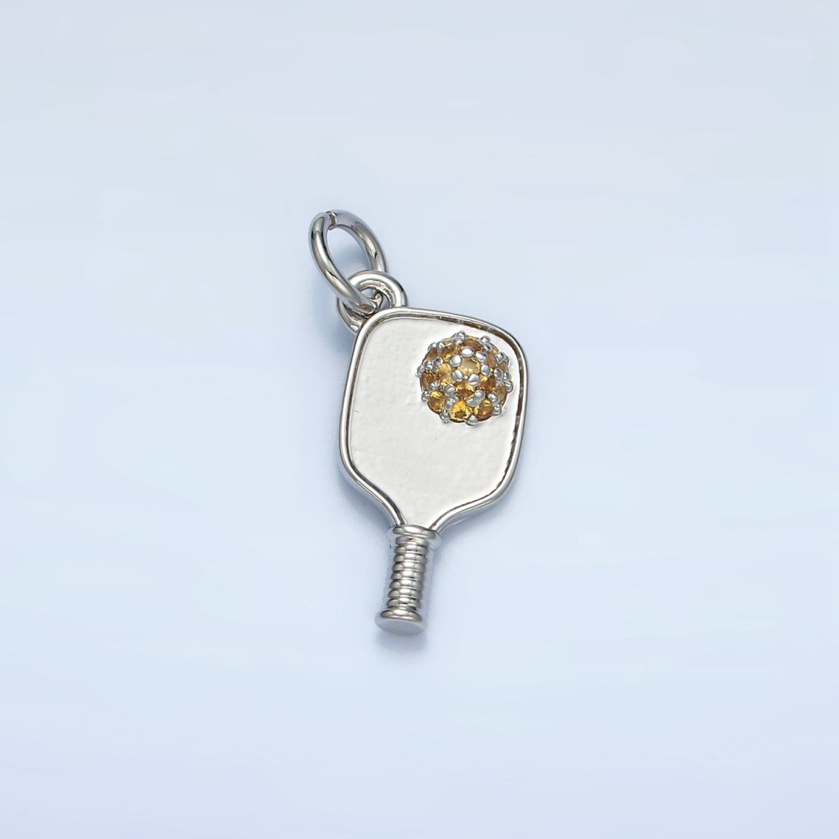 Minimalist Pickle Ball Charm in 24K Gold Filled Pendant Sports Paddle with CZ Ball  D-620