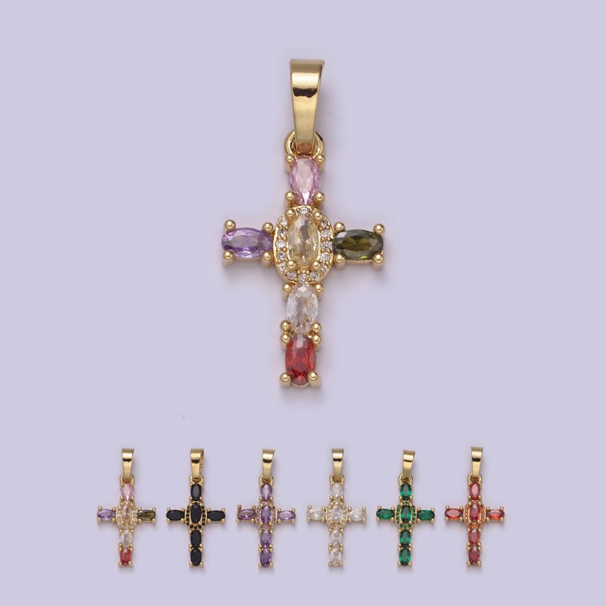 Multi Color CZ Cross Pendant, Holy Cross Charm Religious Minimalist Pendant in 24k Gold Fill I-031 I-082 I-083 I-091 I-104 N-537