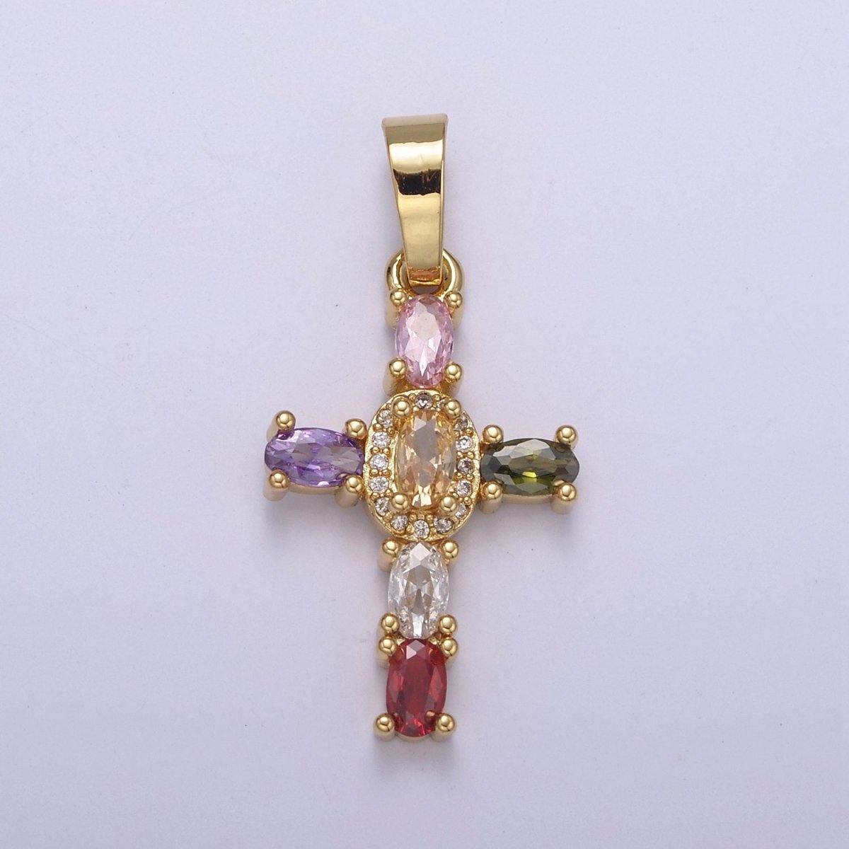 Multi Color CZ Cross Pendant, Holy Cross Charm Religious Minimalist Pendant in 24k Gold Fill I-031 I-082 I-083 I-091 I-104 N-537