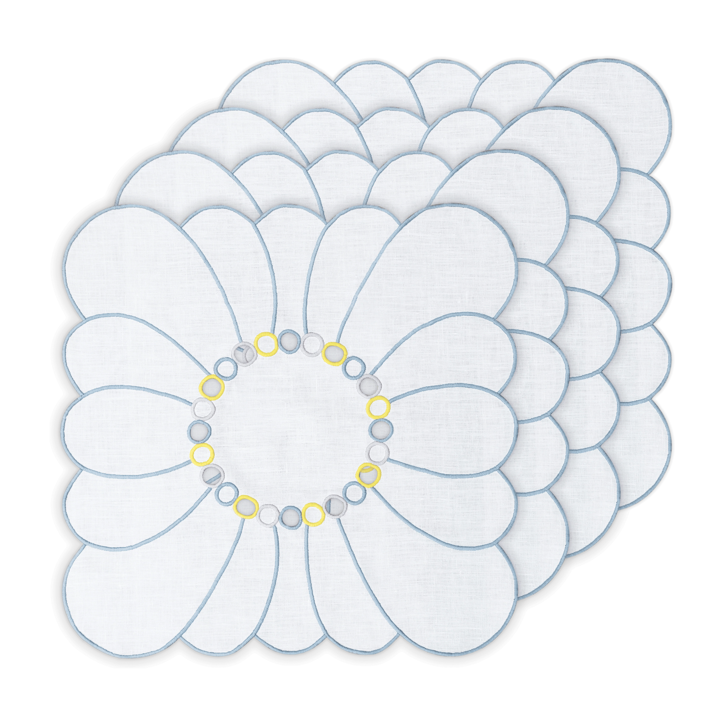 Hand Embroidered Circular Elegance Napkins 18" x 18" (Set of 4)